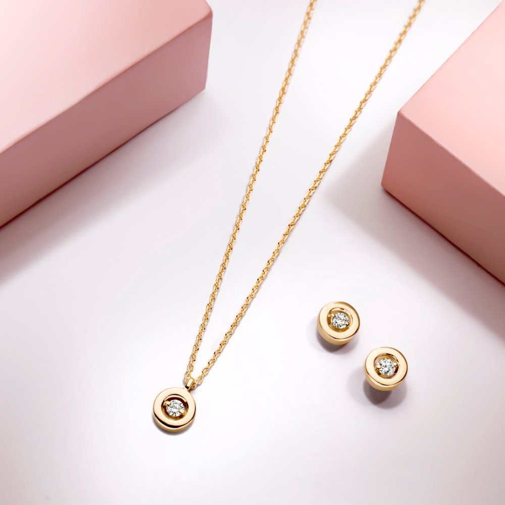 Żółtogoldowe Kolczyki z Diamentem w Prostej Oprawie – 14 Karat Złota