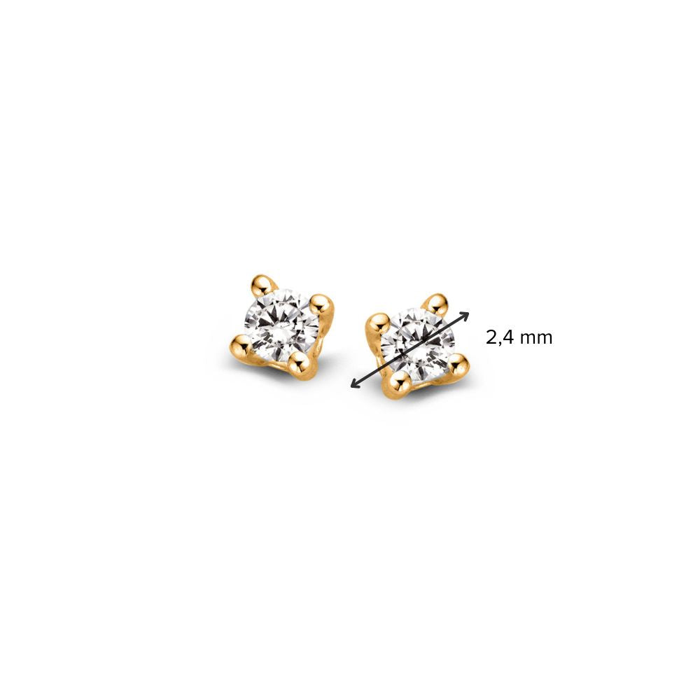 Żółte złoto Słoneczne kolczyki wkrętki z 2x 0,05 crt diamentem – 14 karatowe złoto