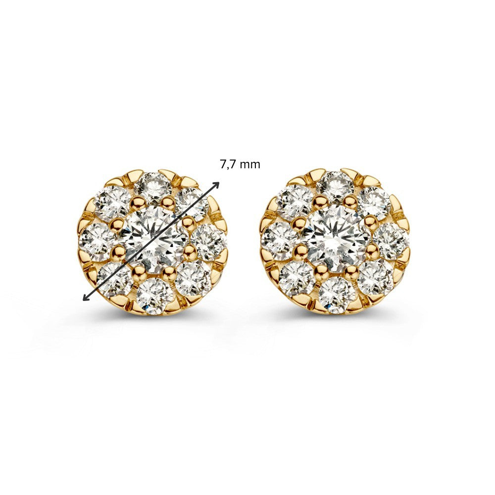 Żółte złoto Kolczyki wkrętki z Diamentem w oprawie entourage – 0,80 crt