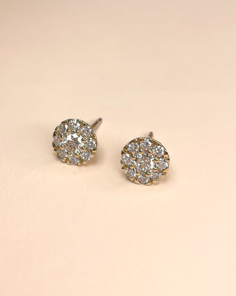 Żółte złoto Kolczyki wkrętki z Diamentem w oprawie entourage – 0,80 crt