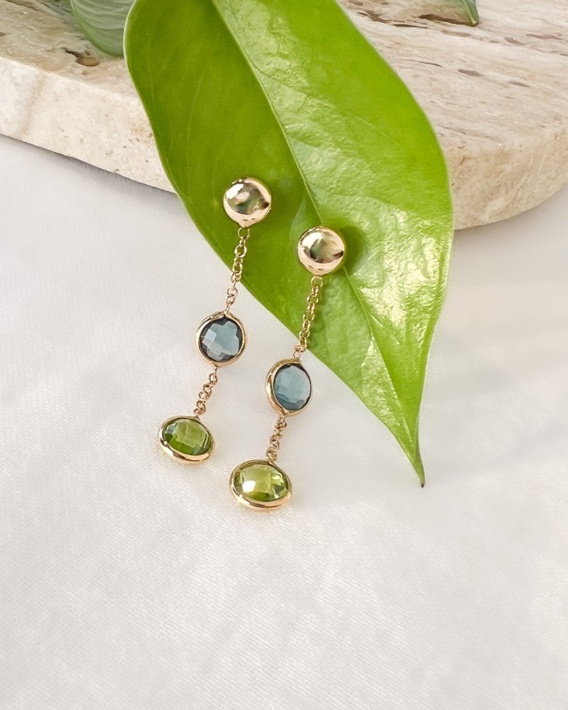 Geelgouden Oorhangers met Topaas en Peridot – Multicolor Stenen
