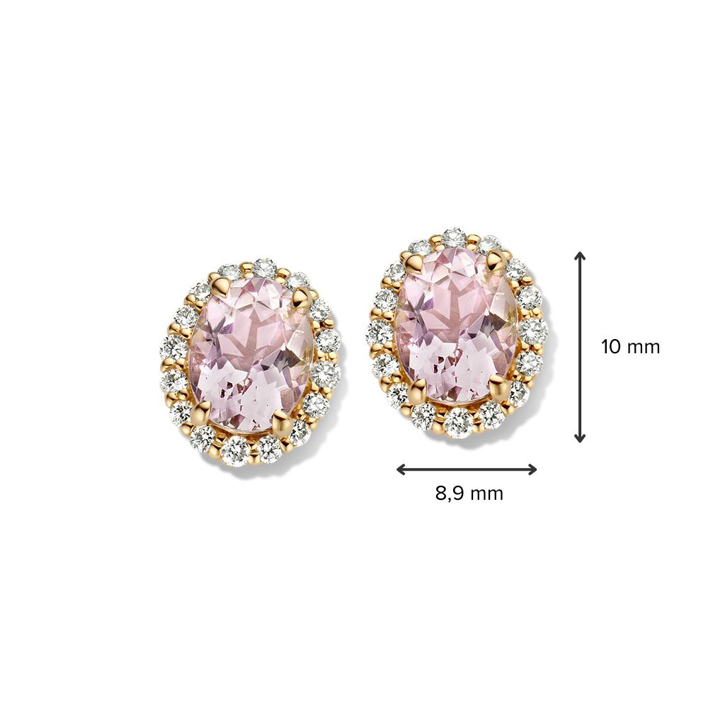 Żółtogoldowe Kolczyki z Morganitem i Diamentem 14 Karat