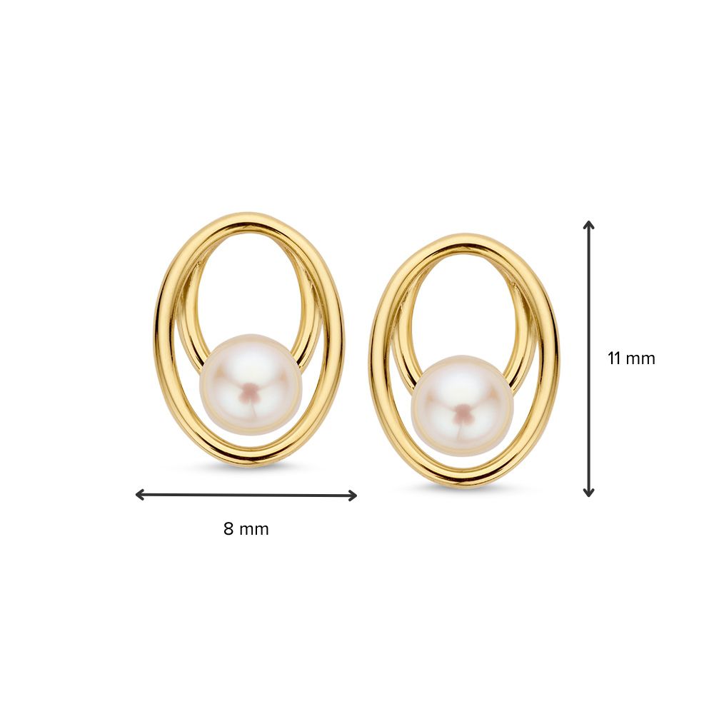 Geelgouden Oorstekers met Parels in Speels Ontwerp 14 Karaat
