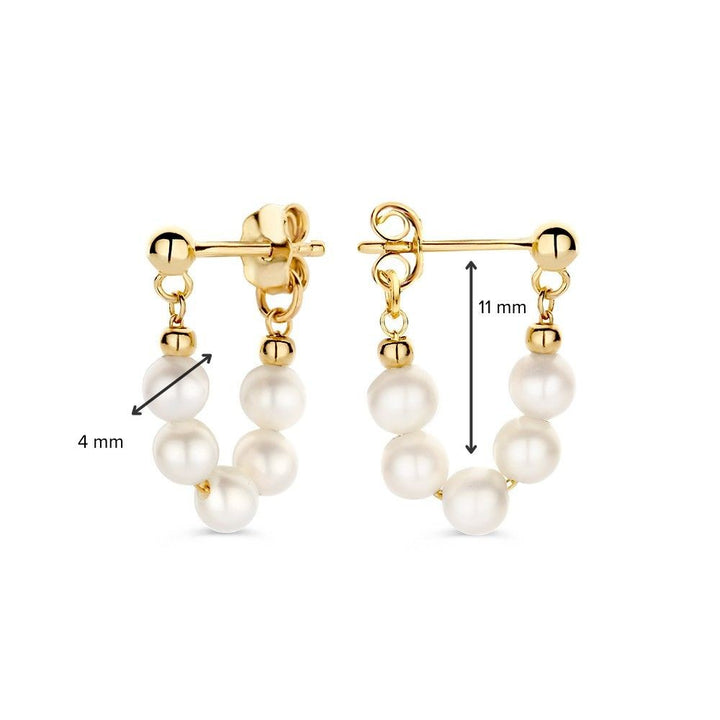 Gouden Oorstekers met Parelketting 14 Karaat