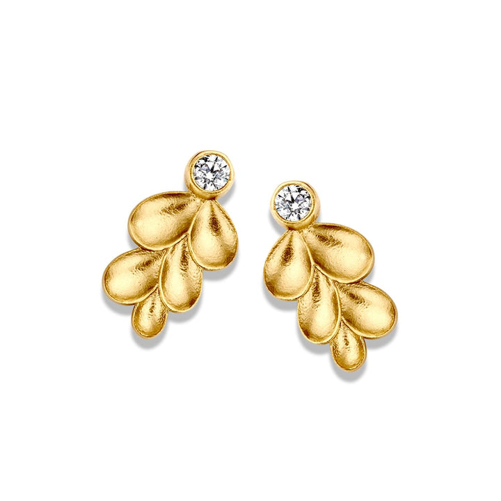 Geelgouden Oorstekers met Blaadjes Design en Zirkonia – 14 Karaat