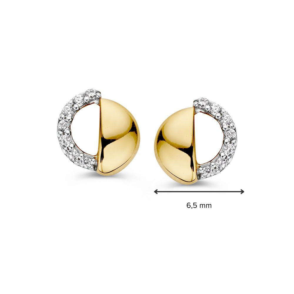 Bicolor Kolczyki wkrętki z Cyrkoniami – 14 Karat, Elegancja w Dwóch Kolorach
