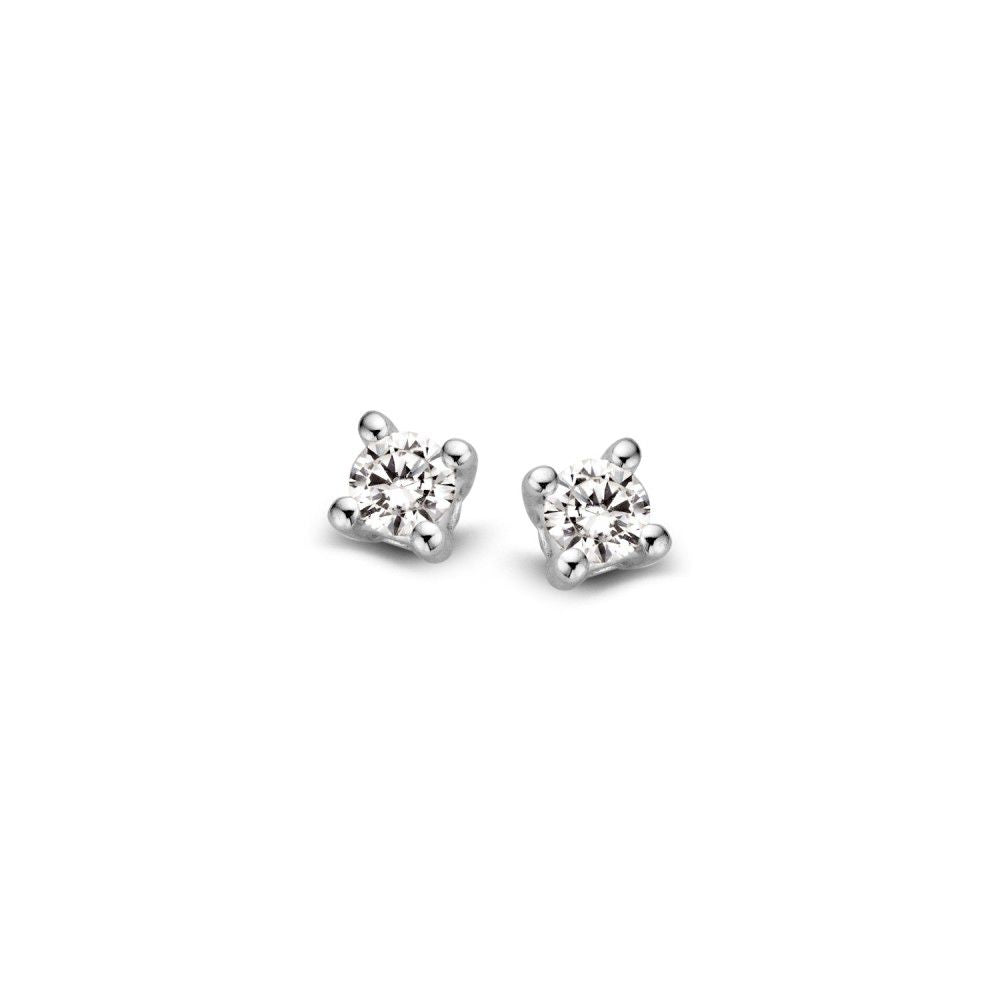 Srebrne kolczyki solitair z dwoma diamentami 0,05 ct. w każdej.