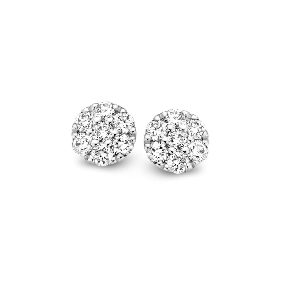 Srebrne kolczyki z diamentami w otoczeniu, 14 karatów, 0,19 ct.