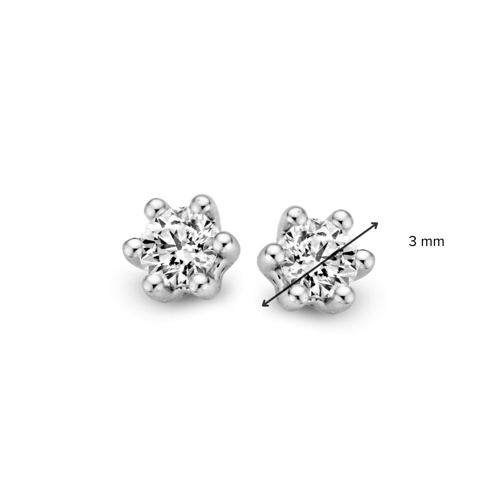 Srebrne kolczyki soliter w osadzeniu sześciopunktowym – 14 karatów, 0.20 ct diament brylant
