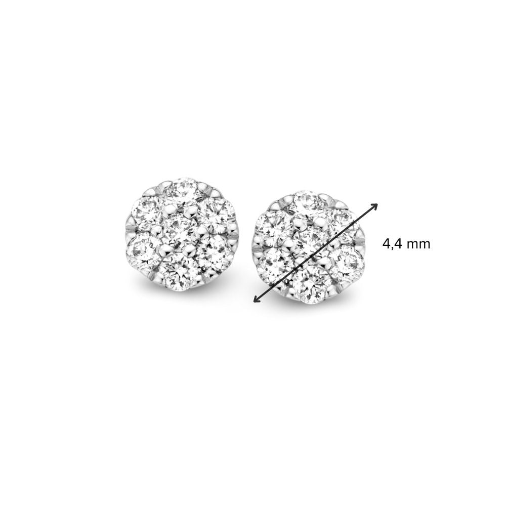 Kolczyki z białego złota z diamentem w oprawie entourage – 14 karatów, 0.19 ct brylant