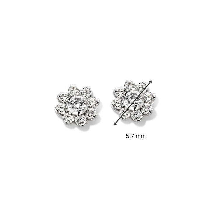 Witgouden Oorstekers met Diamant in Klassieke Entourage Zetting – 14 Karaat, 0.26 ct Briljant
