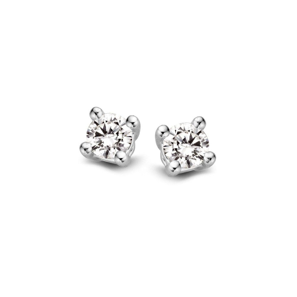 Srebrne kolczyki z 14-karatowego białego złota z dwoma diamentami o wadze 0,16 ct każdy.