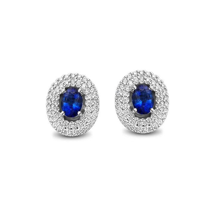 Witgouden Oorstekers met Blauwe Saffier en Diamant