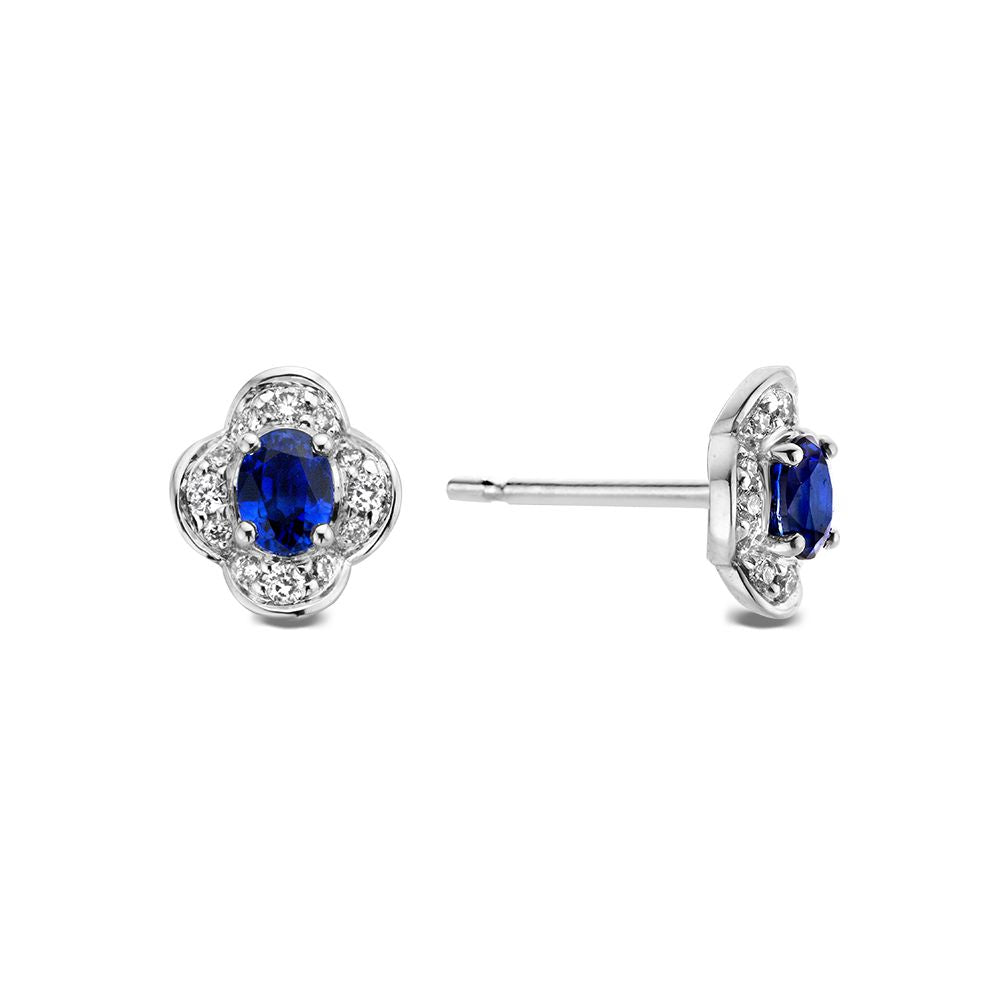 14K Kolczyki Damskie Van der Kooij, 0.70 crt Szafir, 0.12 crt Diament