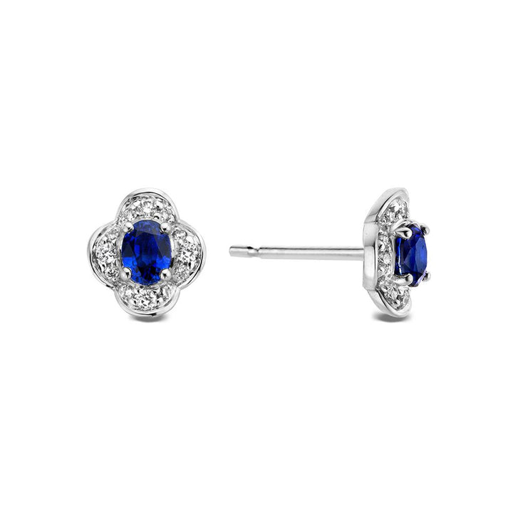 14K Oorbellen voor Dames van Van der Kooij, 0.70 crt Saffier, 0.12 crt Diamant