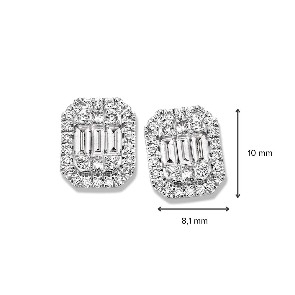 Kolczyki z białego złota z diamentami baguette – 14K kolczyki damskie, 0.80 crt diament