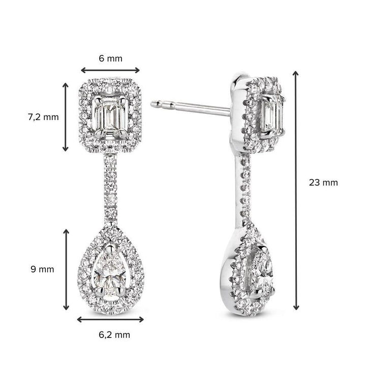 Witgouden Oorhangers met Diamanten – 1,04 Caraat – Baguette, Emerald & Peergeslepen Diamanten