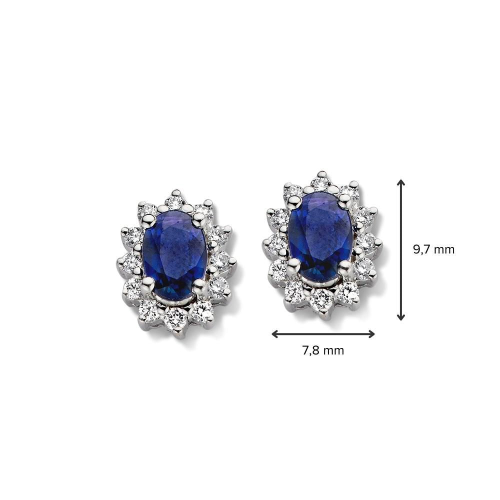 Kolczyki z białego złota z szafirową otoczką i diamentem – 14K kolczyki dla damskich, 0.28 crt diamenty