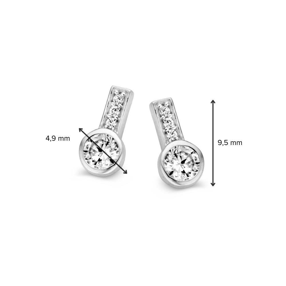 Kolczyki z białego złota z cyrkonią – 14K kolczyki damskie, 9 mm, zestaw z zatyczkami