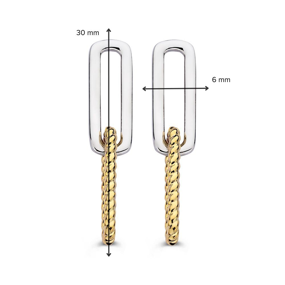 Srebrne Kolczyki z 14K Złotymi Ogniwami Paperclip – Kolczyki Damskie, 30 mm, Prosty i Nowoczesny Design