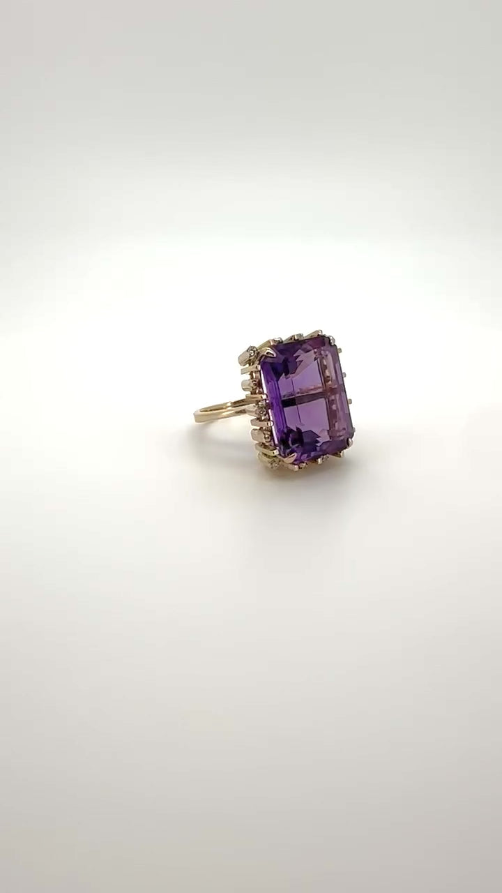 vintage złoty pierścionek ametyst i diament 14k 10.7gr