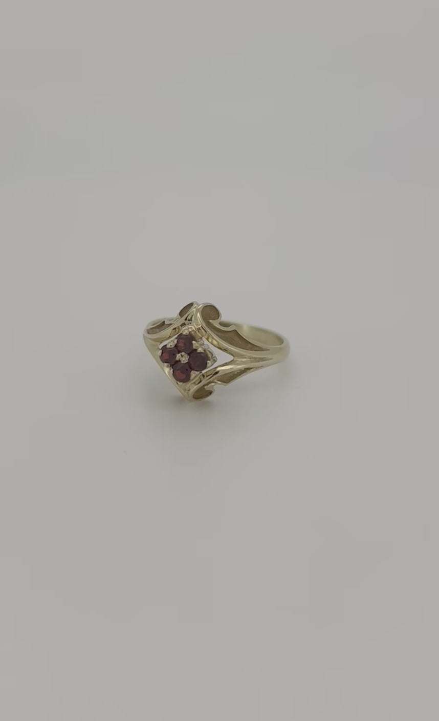 14k Żółte Złoto Vintage Pierścionek z Granatem