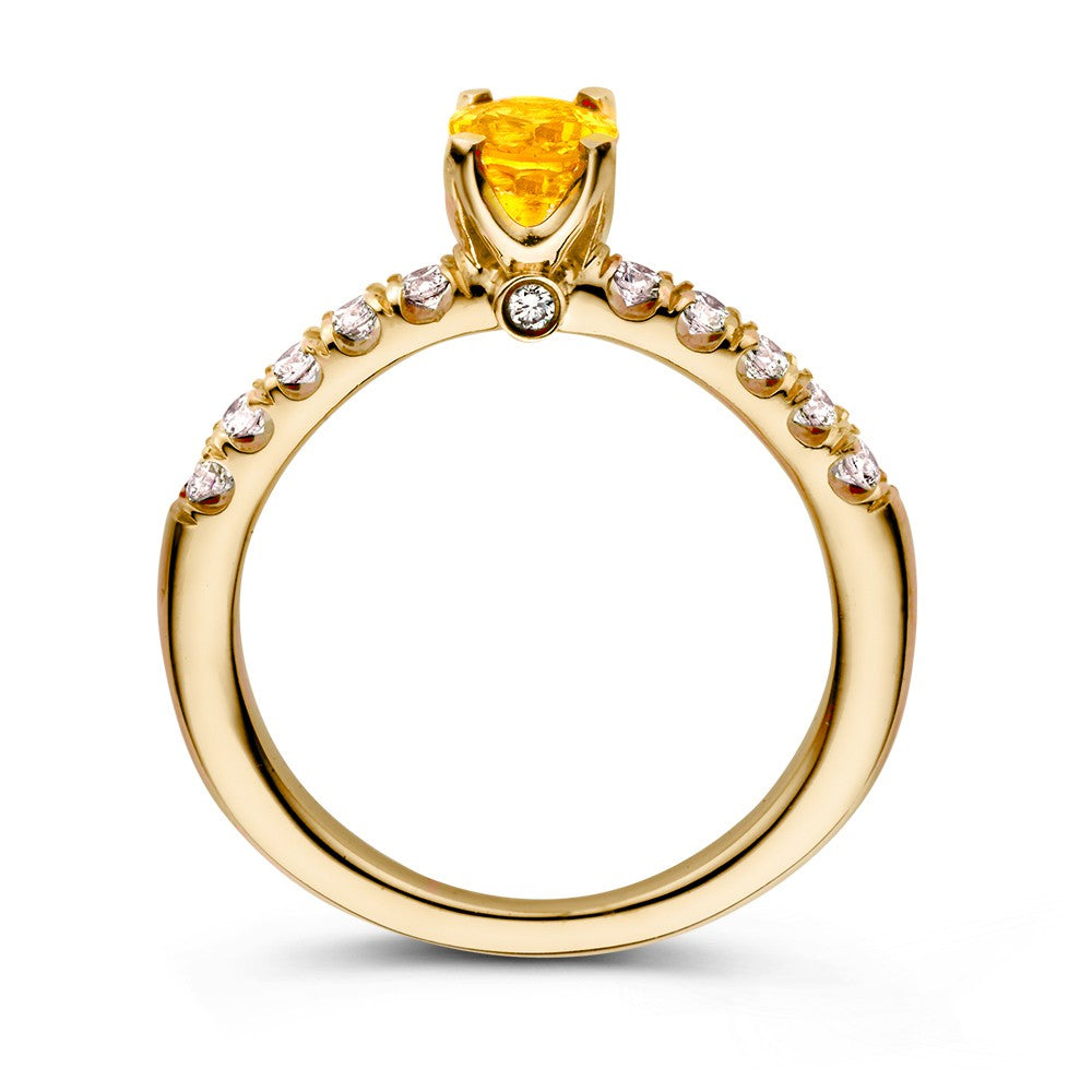 Luksusowy pierścionek z żółtego złota 18kt z żółtym szafirem i 0.54ct diamentami