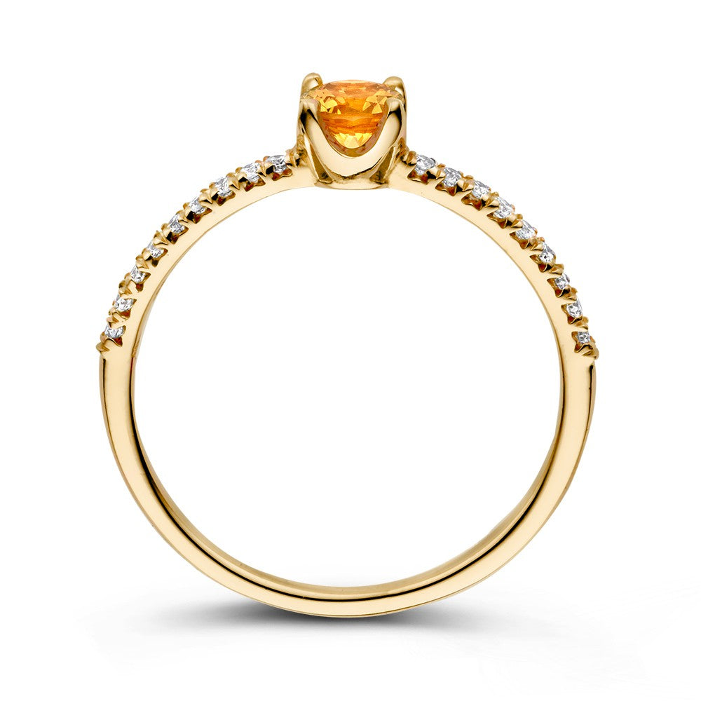 18kt Żółte Złoto Pierścionek z Pomarańczowym Szafirem i 0.15ct Diamentami
