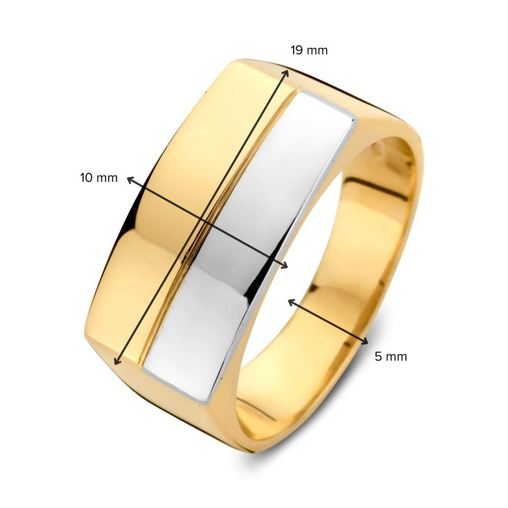 Bicolor pierścionek męski z białego i żółtego złota – elegancki i mocny design