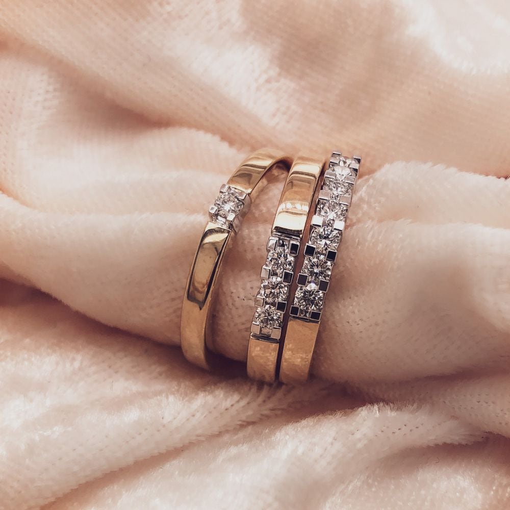 Bicolor 14kt białe i żółte złoto damski pierścionek z 0.05ct brylant diamentem