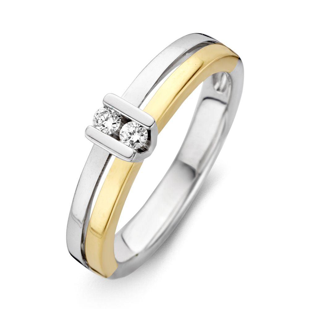 De 14-karaats bicolor gouden ring met briljante diamanten van Excellent Jewelry biedt tijdloze elegantie voor dames, perfect voor liefhebbers van luxe sieraden.