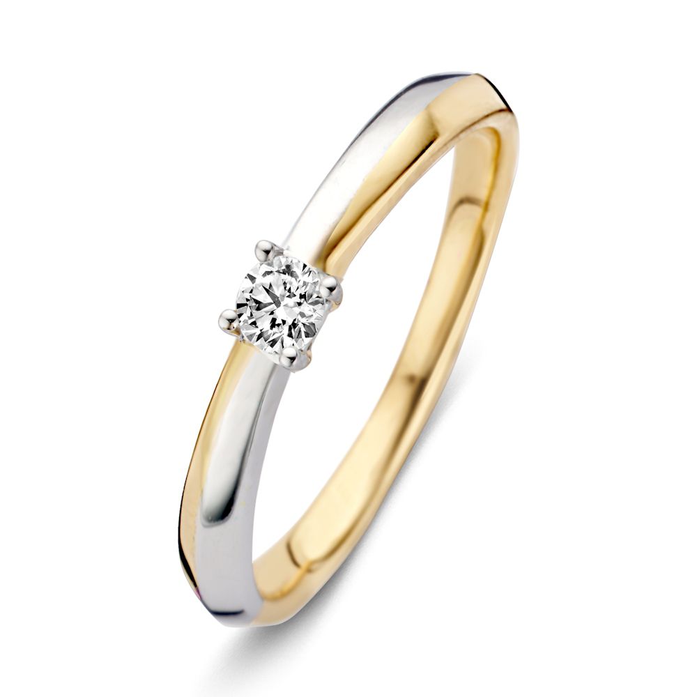Bicolor pierścionek z 14-karatowego złota z diamentem o wadze 0,12 ct.