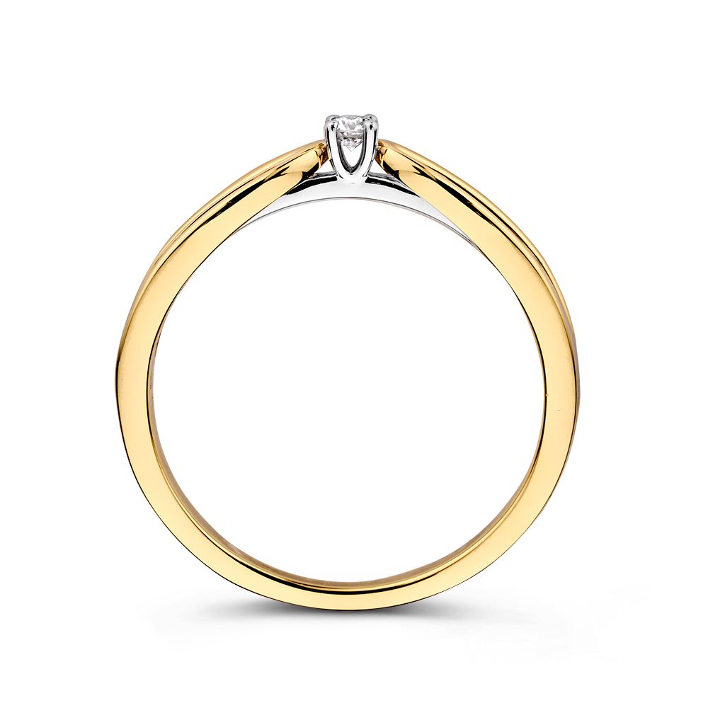 Bicolor 14kt Żółte i Białe Złoto Pierścionek z Diamentami – Elegancki Pierścionek Damski z Wyrazistym Kamieniem Środkowym