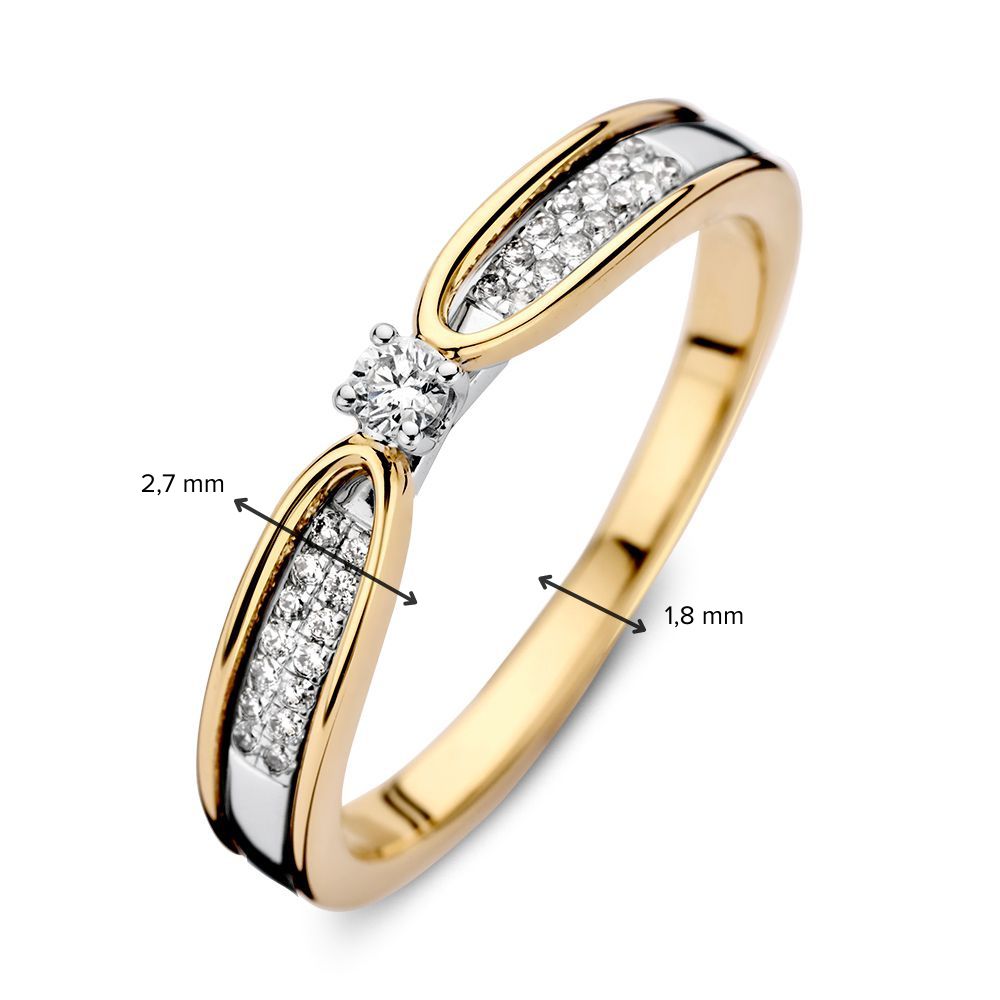 Bicolor 14kt Żółte i Białe Złoto Pierścionek z Diamentami – Elegancki Pierścionek Damski z Wyrazistym Kamieniem Środkowym