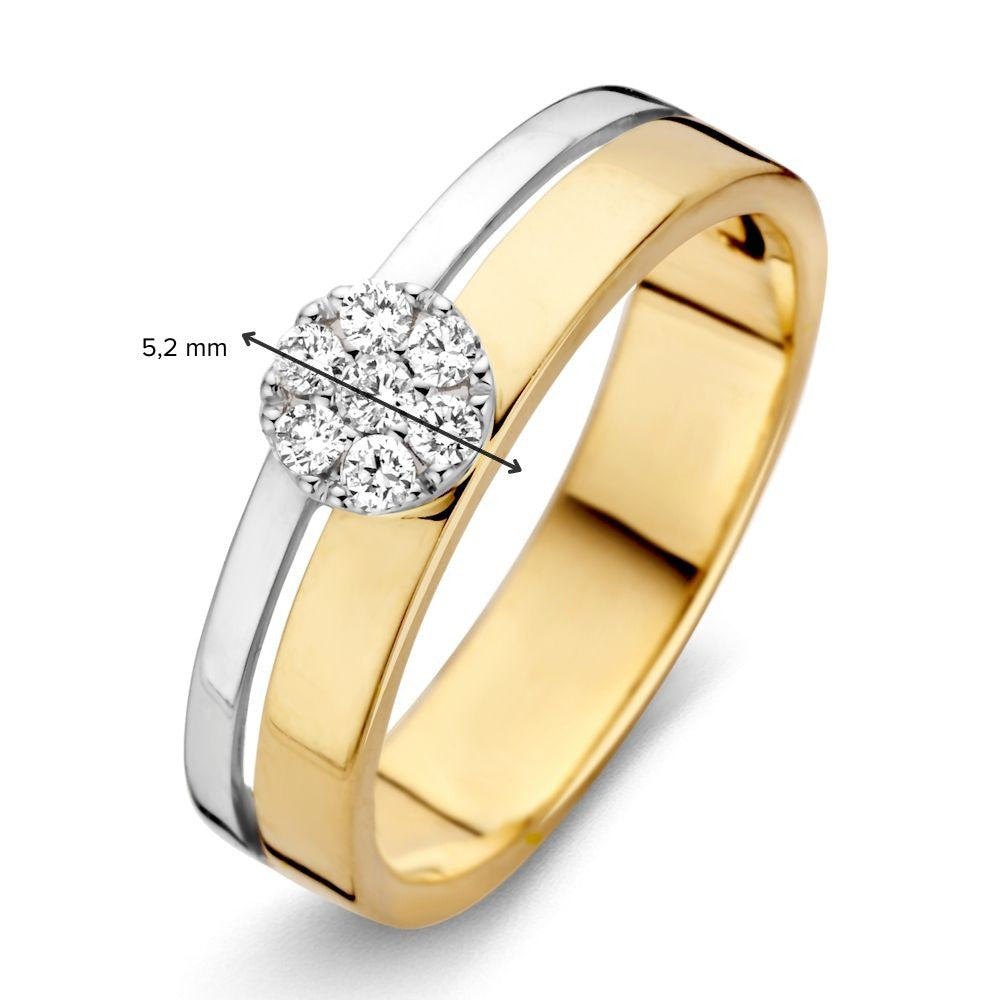 14K Żółte i Białe Złoto Pierścionek z Diamentami w Designie Crossover