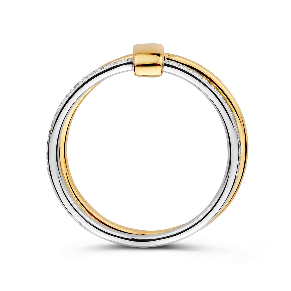 Bicolor 14kt Żółto- i Białozłoty Pierścionek z 0.14ct Diamentami