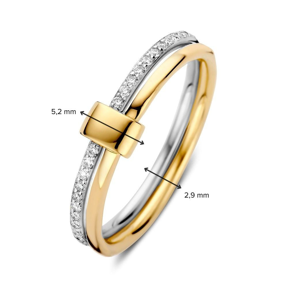 Bicolor 14kt Żółto- i Białozłoty Pierścionek z 0.14ct Diamentami