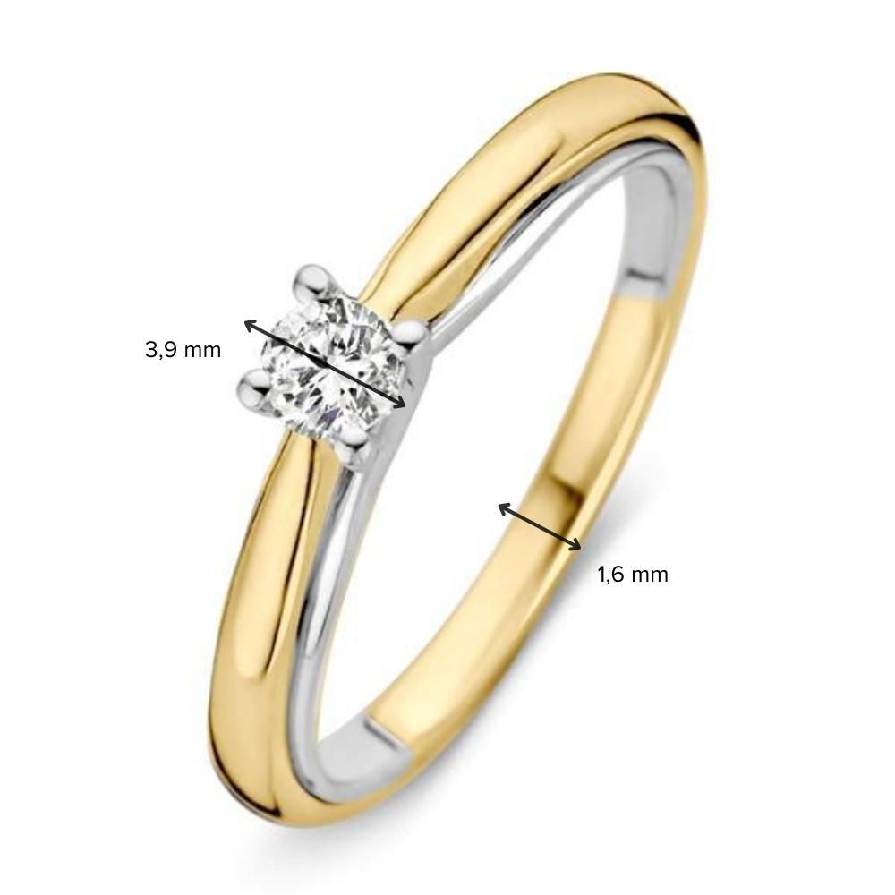 Bicolor Żółte i Białe Złoto Pierścionek z Diamentem 0.19 crt.