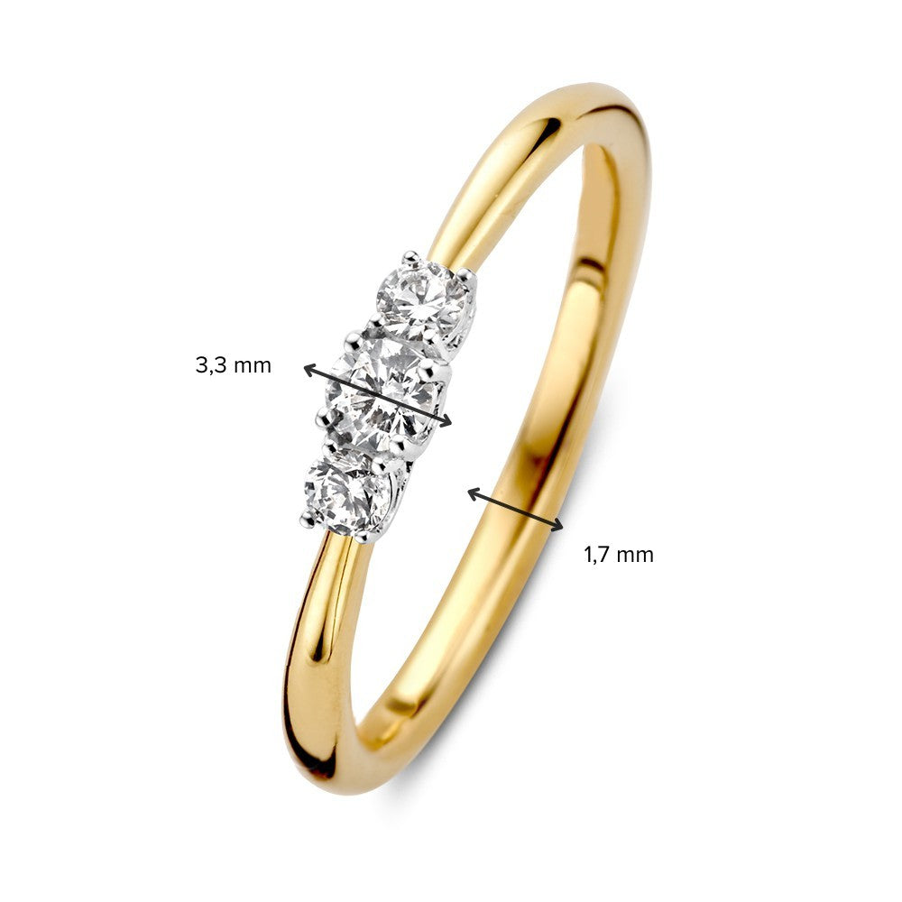 Elegancki Bicolor Pierścionek Trzykamieniowy z Diamentami – 0,24 ct