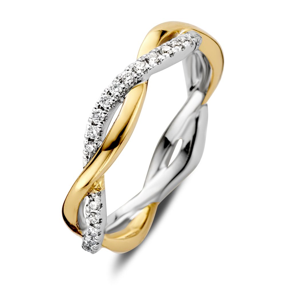 Bicolor złoty pierścionek z twist designem i diamentami – 0,27 karata.