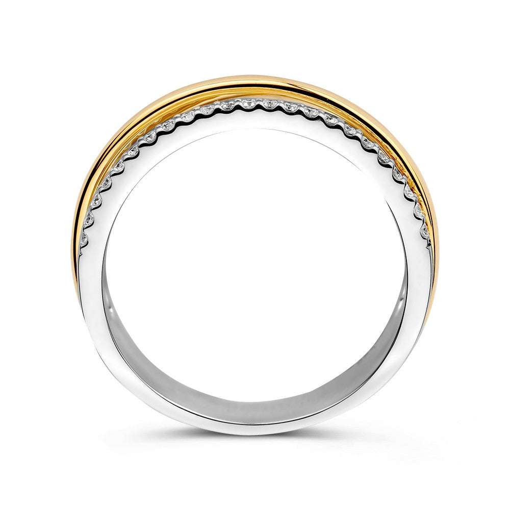 Bicolor Żółto/Białe Złoto Pierścionek z 0,27 ct Diamentami – 14 Karaat, Wytworny Damski Pierścionek, H/SI-1 Jakość