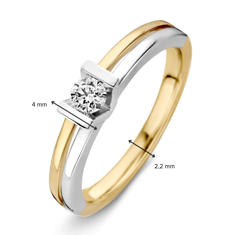 Bicolor Żółto/Białozłoty Pierścionek Damski z 0,30 ct Diamentem – Prosty Design, 14 Karat