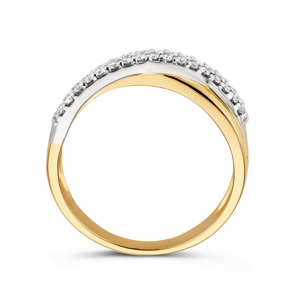 Bicolor pierścionek z białego i żółtego złota z diamentami 0.30 crt.