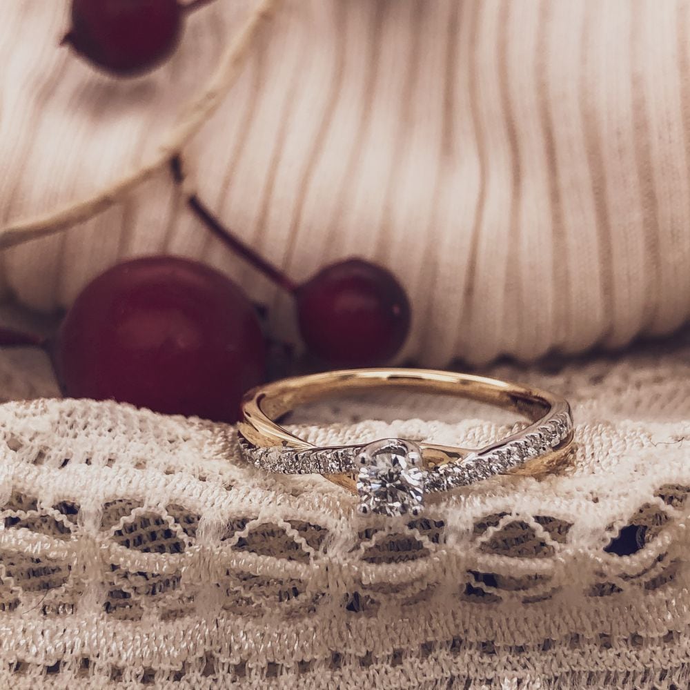Bicolor Żółte i Białe Złoto Pierścionek z Brylantem Diament – 0.32 crt