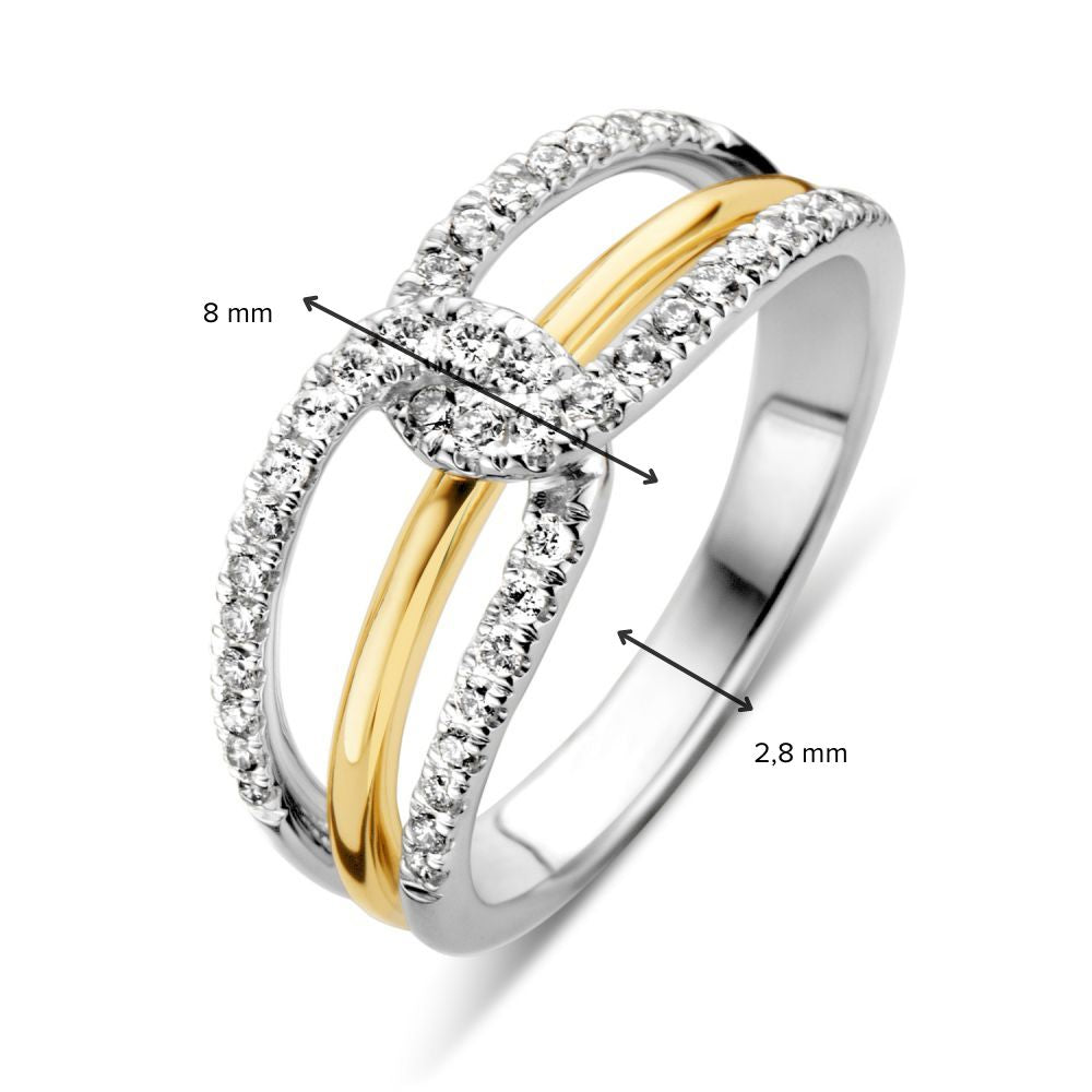 Bicolor pierścionek damski z białego i żółtego złota z diamentem – 0.37 crt