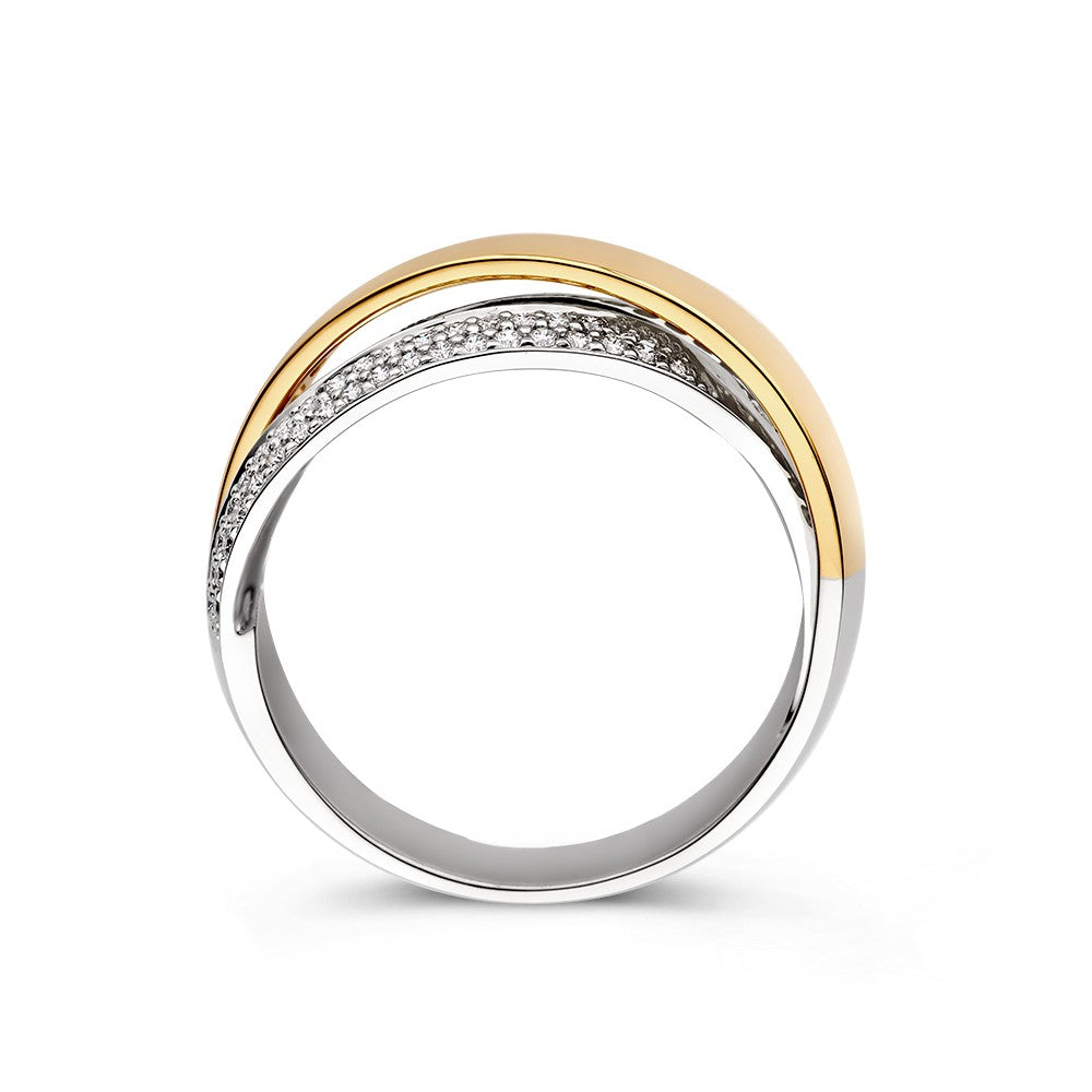 Luksusowy Bicolor Pierścionek Crossover z 0.37ct Brylantowym Diamentem