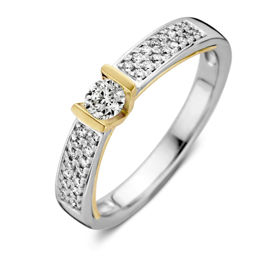 Bicolor złote kolczyki z diamentem – 0,38 ct, 14 karat.