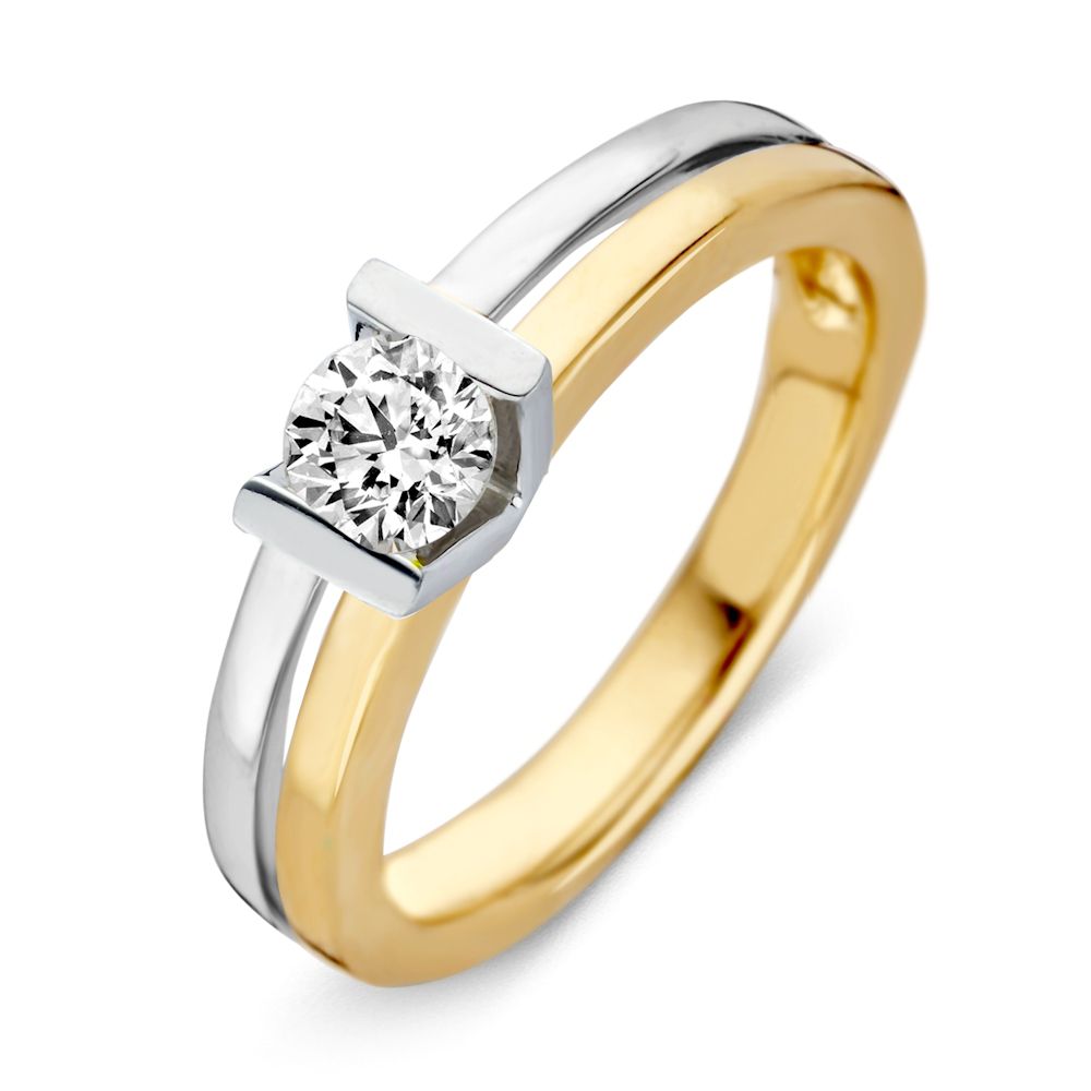 Bicolor złote kolczyki z diamentem – 0,41 ct, 14 karat.