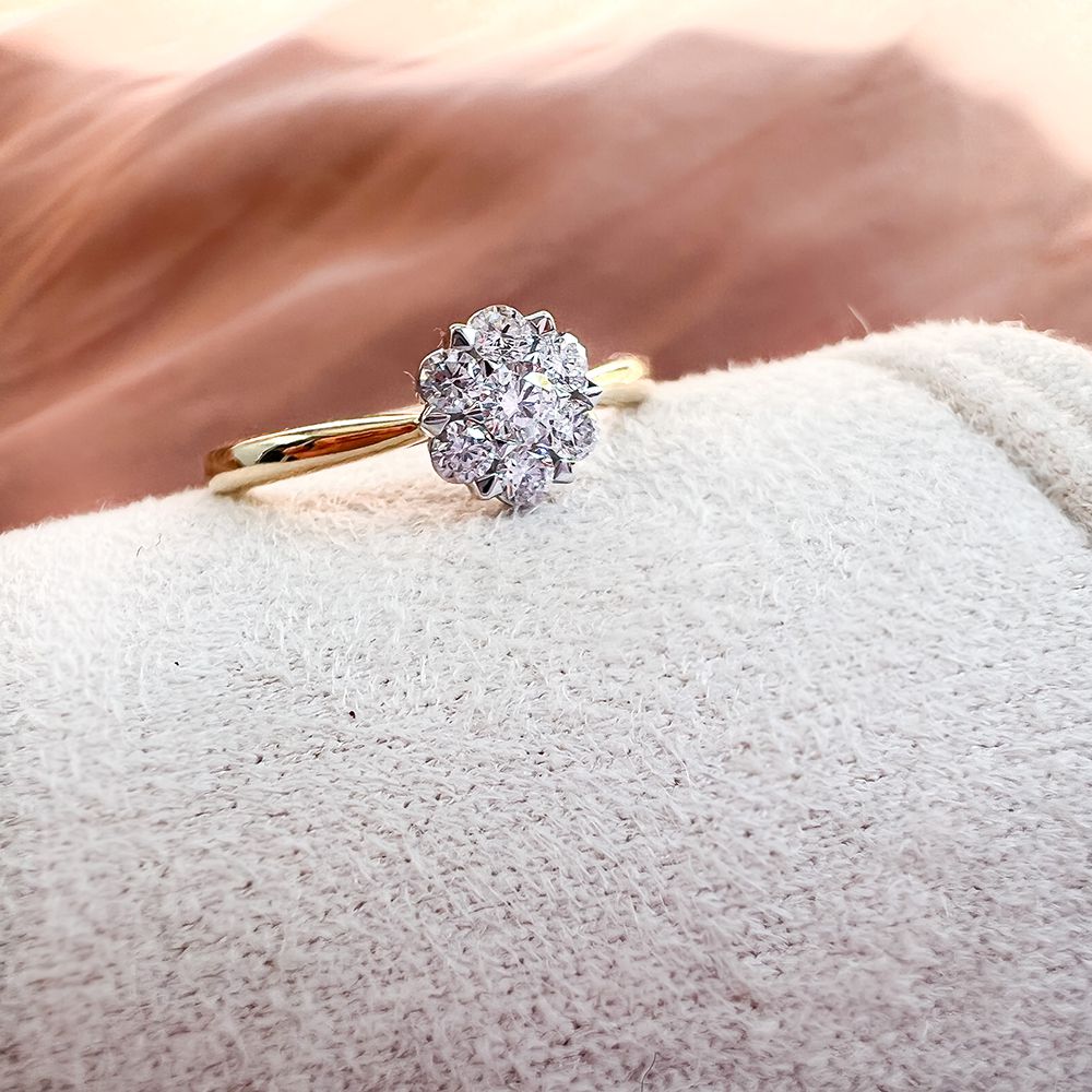 Bicolor Złoty Pierścionek Entourage z Diamentem (0.40 ct) – 14 Karaat Żółte/Białe Złoto