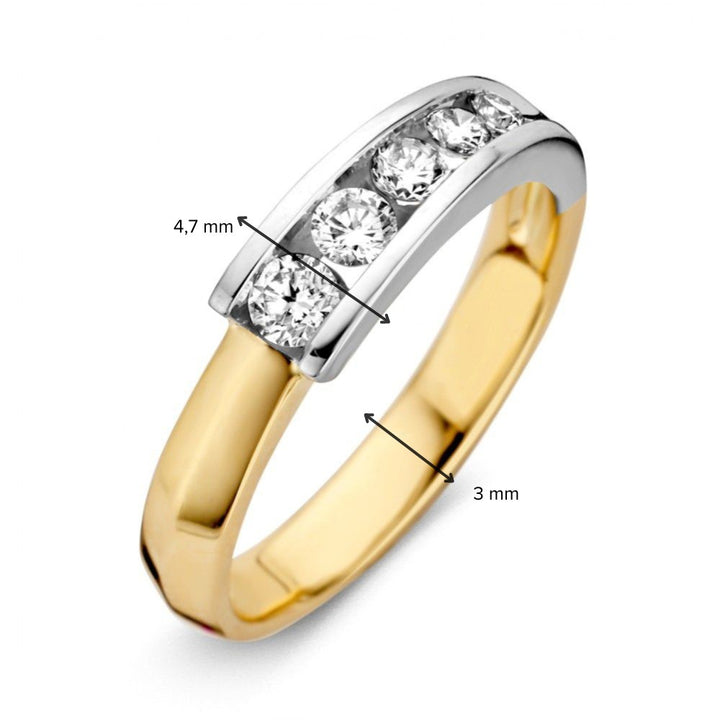 Bicolor Wit- en Geelgouden Damesring met Vijf Briljanten (0.41 ct) – 14 Karaat Goud
